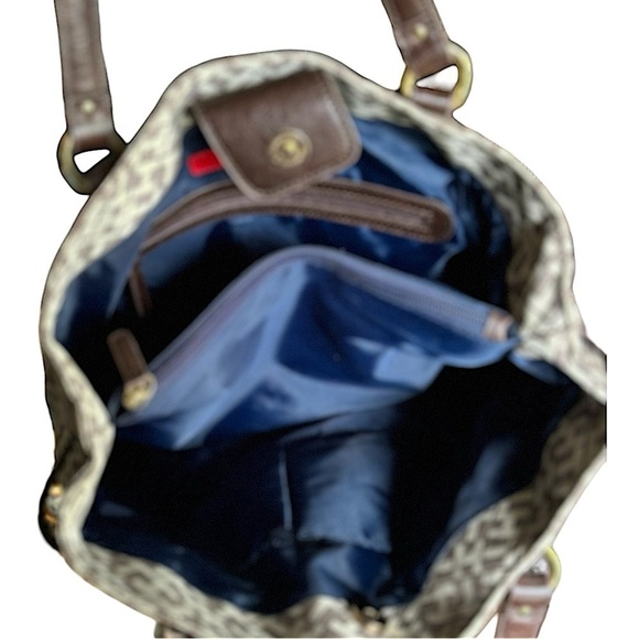 NEW Tommy Hilfiger Large Beige Tote Bag Brown Leather Trim - Picture 8 of 13